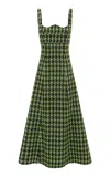 Leo Lin Odette Houndstooth Tweed Midi Dress In Green