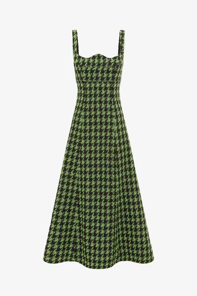 Leo Lin Odette Tweed Midi Dress - Houndstooth In Green