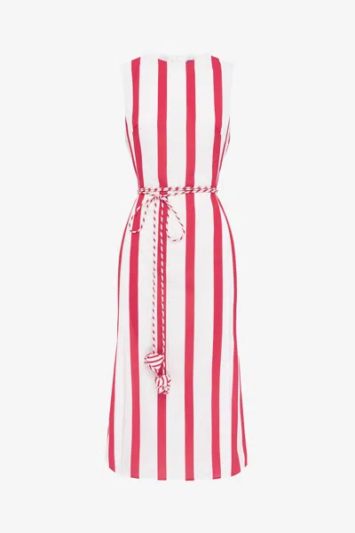 Leo Lin Olive Striped Midi Dress - Scarlet