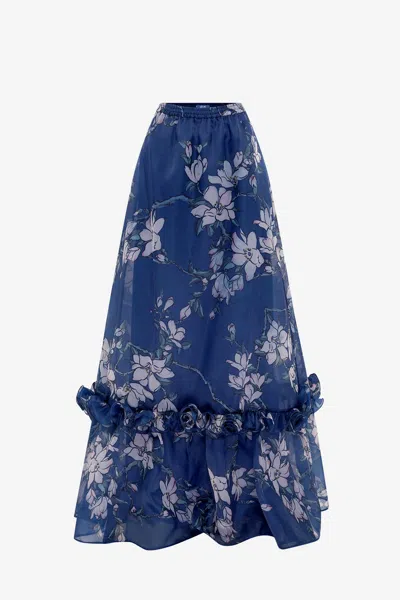 Leo Lin Paige Ruffled Floral Maxi Skirt In Blue