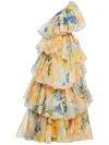 Leo Lin Paloma One-shoulder Floral-print Gown In Yellow