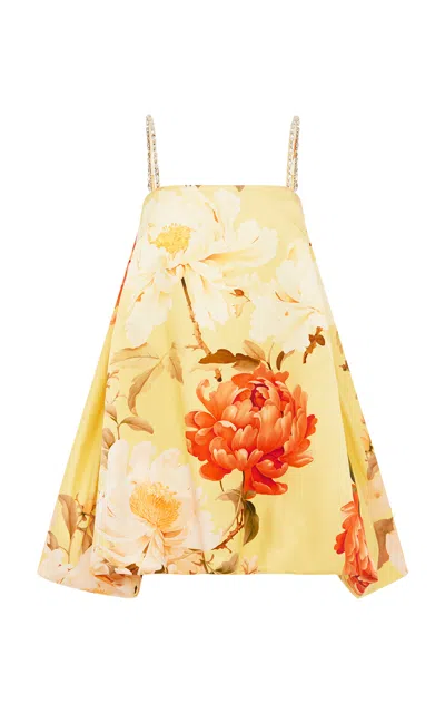 Leo Lin Patsy Embellished Linen-silk Mini Dress In Yellow