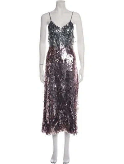 Pre-owned Leo Lin Patterned Midi Length Dress In Multicolor