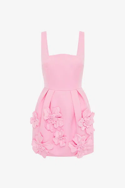 Leo Lin Piper Floral-detail Square-neck Mini Dress In Pink