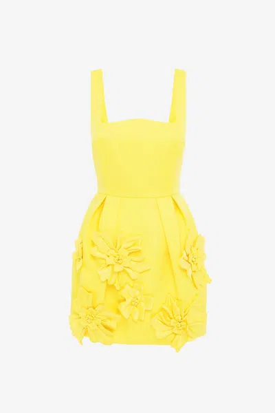 Leo Lin Piper Floral Appliqué Bell Shape Mini Dress - Sunshine