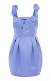 Leo Lin Piper Floral-appliquéd Crepe Mini Dress In Blue