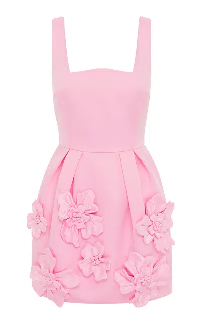 Leo Lin Piper Flower-appliquéd Mini Drses In Pink