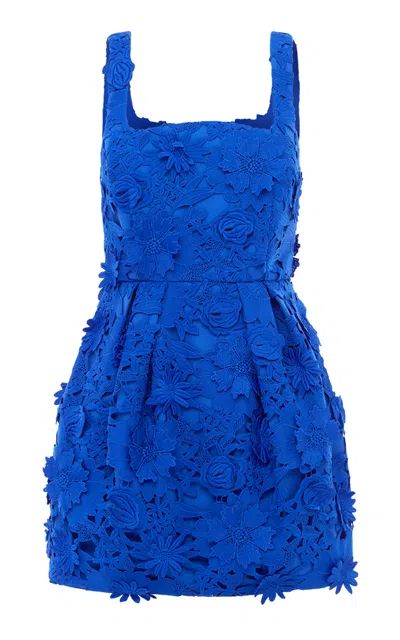 Leo Lin Piper Sleeve Lace Mini Dress In Blue