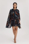 LEO LIN LEO LIN PLEATED BELL SLEEVE MINI DRESS