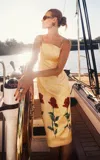 Leo Lin Polina Embellished Rose Midi Dress In Yellow