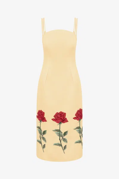 Leo Lin Polina Embellished Rose Midi Dress - Butter