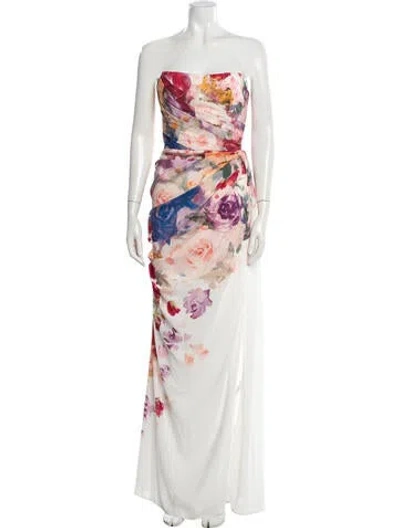 Pre-owned Leo Lin Printed Long Dress W/ Tags In White