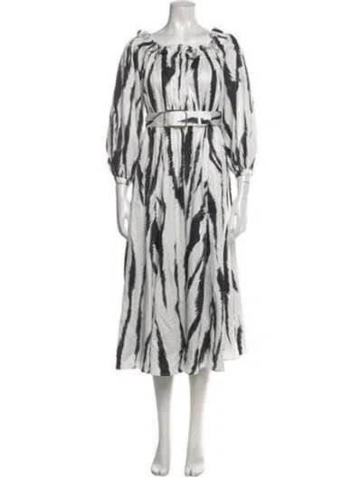 Pre-owned Leo Lin Printed Long Dress In White