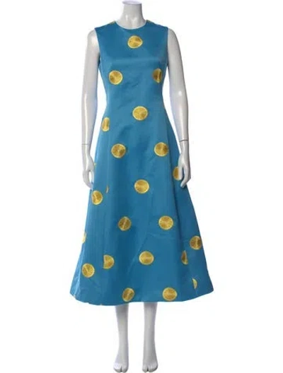 Pre-owned Leo Lin Printed Midi Length Dress In Blue