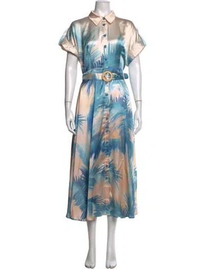 Pre-owned Leo Lin Printed Midi Length Dress In Blue/neutrals