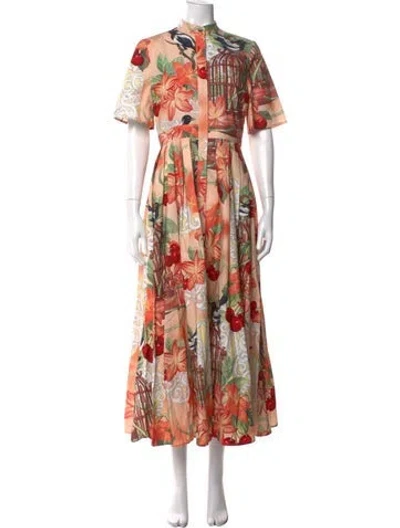 Pre-owned Leo Lin Printed Midi Length Dress In Pink