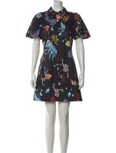 Pre-owned Leo Lin Printed Mini Dress In Black