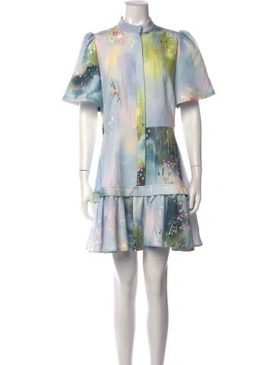 Pre-owned Leo Lin Printed Mini Dress In Blue