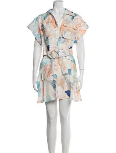 Pre-owned Leo Lin Printed Mini Dress In White