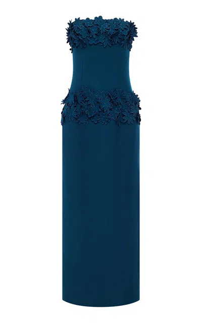 Leo Lin Rayna Applique Bustier Maxi Dress - Teal In Blue