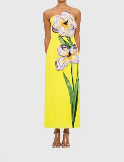 Leo Lin Rayna Applique Floral Maxi Dress In Iris Print In Yellow In Multi