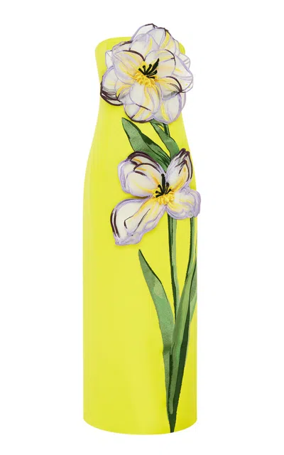 Leo Lin Rayna Appliquéd Iris-printed Maxi Dress In Yellow