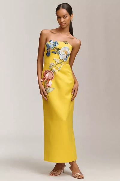 Leo Lin Rayna Appliqué Floral Strapless Maxi Dress In Yellow