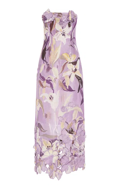 Leo Lin Rayna Applique Linen-silk Maxi Dress In Multi
