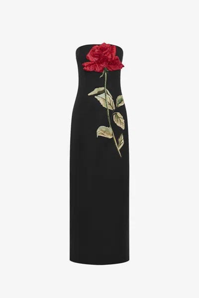 Leo Lin Rayna Appliqué Rose Maxi Dress - Ebony In Black