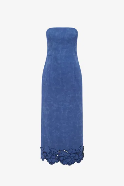 Leo Lin Rayna Appliqué Vegan Suede Bustier Maxi Dress - Azure In Blue