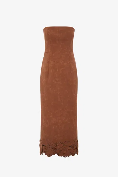 Leo Lin Rayna Appliqué Vegan Suede Bustier Maxi Dress - Chestnut In Brown