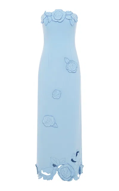 Leo Lin Rayna Appliquéd Bustier Maxi Dress In Blue