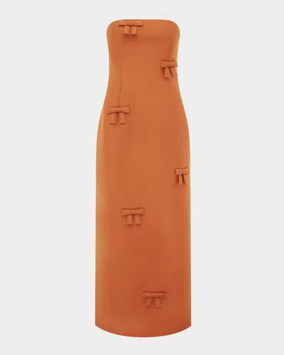 Leo Lin Rayna Bow-embellished Bustier Column Maxi Dress In Orange
