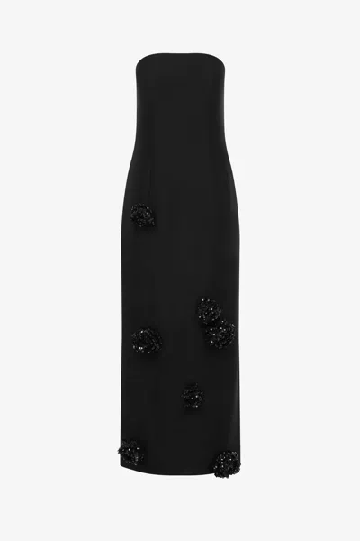 Leo Lin Rayna Embellished Wool Blend Bustier Maxi Dress - Ebony In Black