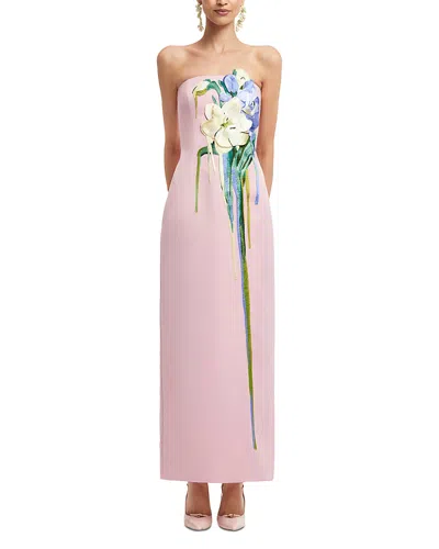 Leo Lin Rayna Embroidered Bustier Maxi Dress Bouquet Print In Pastel Pink