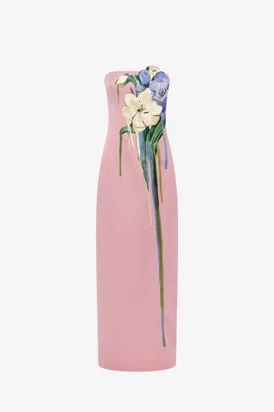 Leo Lin Rayna Embroidered Bustier Maxi Dress - Bouquet Print In Pastel Pink