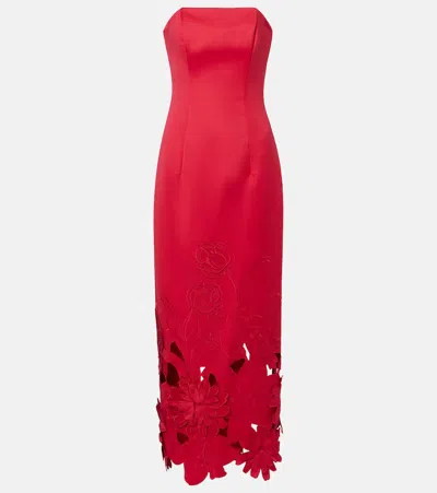 Leo Lin Rayna Floral-appliqué Maxi Dress In Red