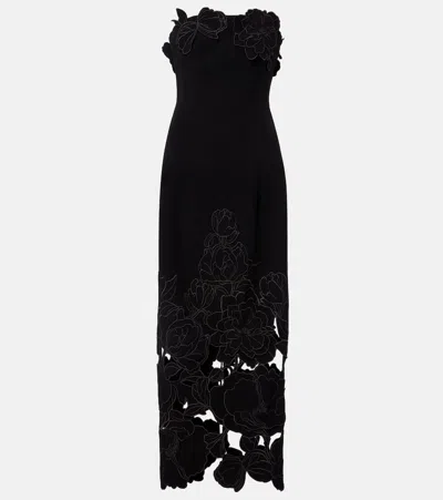 Leo Lin Rayna Floral-appliqué Midi Dress In Black
