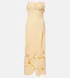 Leo Lin Rayna Floral-appliqué Strapless Midi Dress In Yellow