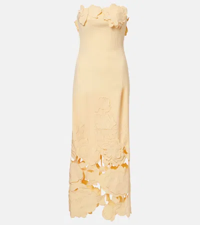 Leo Lin Rayna Floral-appliqué Strapless Midi Dress In Yellow