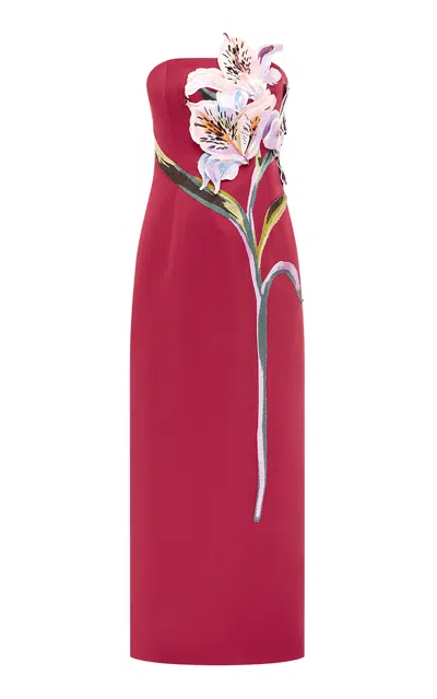 Leo Lin Exclusive Rayna Floral-appliquéd Crepe Maxi Dress In Burgundy