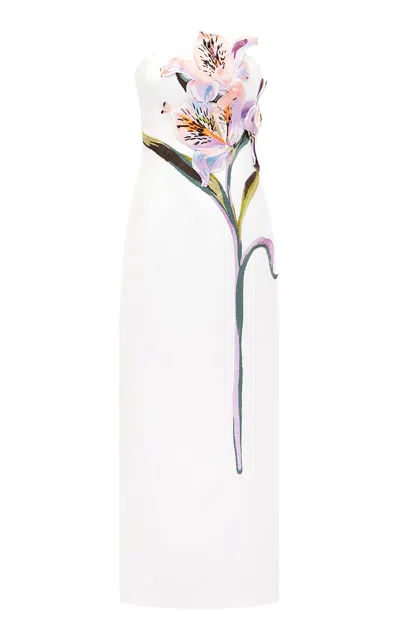 Leo Lin Rayna Floral-appliquéd Crepe Maxi Dress In White