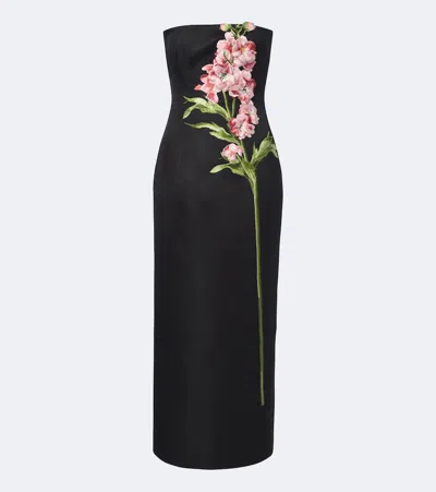 Leo Lin Rayna Floral-applique Bustier Dress In Schwarz