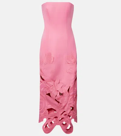 Leo Lin Rayna Floral-appliqué Linen-blend Bustier Gown In Pink