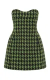 Leo Lin Rayna Houndsooth Tweed Mini Dress In Green