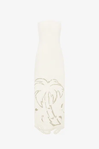 Leo Lin Rayna Palm Bustier Maxi Dress - Vanilla
