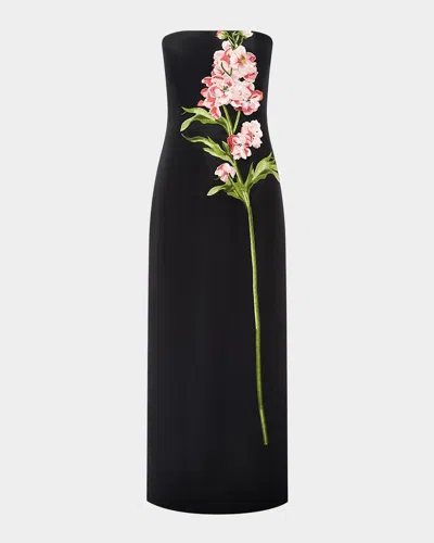 Leo Lin Rayna Strapless Embroidered Column Maxi Dress In Blue