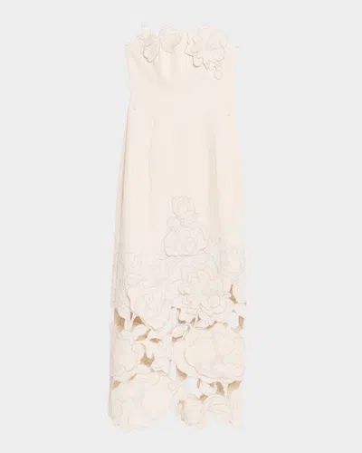 Leo Lin Rayna Strapless Floral Applique Column Maxi Dress In Neutral