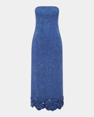 Leo Lin Rayna Strapless Vegan Suede Midi Dress In Blue