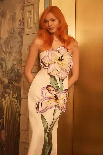 Leo Lin Rayne Appliqué Floral Maxi Dress In White